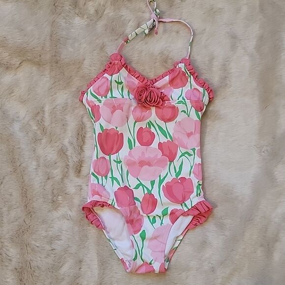 JANIE AND JACK PINK TULIP PATTERN SWIMSUIT, SIZE 2T - Picture 1 of 6